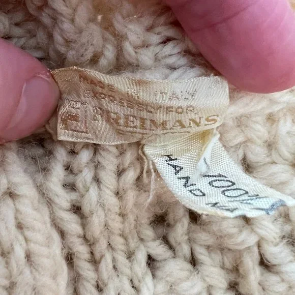 Vintage Hand Knit Oversized Cable Knit Aran Fisherman Cardigan Sweater Grandpa - Picture 6 of 13